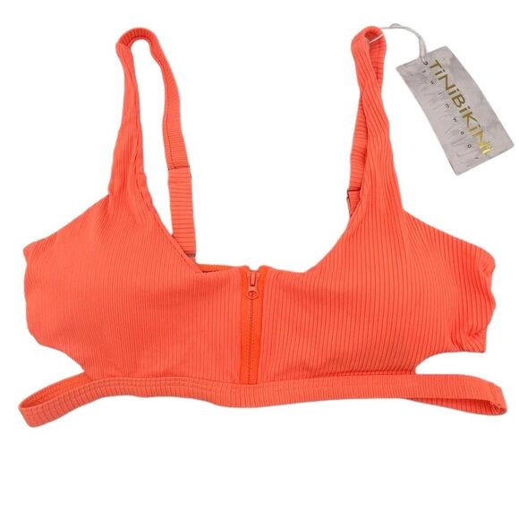 NWT TiniBikini Ribbed Two Piece Set Zipper Swimsuit Tangerine Orange Size Medium - Picture 3 of 14